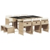 Set comedor de jardín 11 pzas con cojines ratán sintético beige