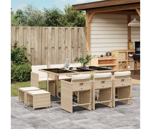 Set comedor de jardín 11 pzas con cojines ratán sintético beige