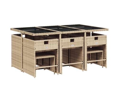 Set comedor de jardín 11 pzas con cojines ratán sintético beige