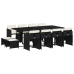 Set comedor de jardín con cojines 13 pzas ratán sintético negro