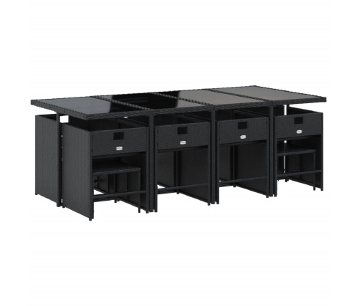 Set comedor de jardín con cojines 13 pzas ratán sintético negro
