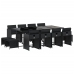 Set comedor de jardín con cojines 13 pzas ratán sintético negro