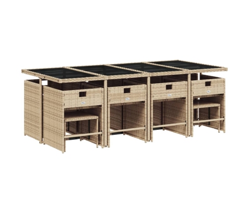 Set comedor de jardín con cojines 13 pzas ratán sintético beige