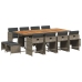 Set comedor de jardín con cojines 13 pzas ratán sintético gris