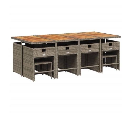 Set comedor de jardín con cojines 13 pzas ratán sintético gris