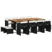 Set comedor de jardín con cojines 13 pzas ratán sintético negro