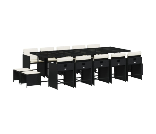 Set comedor de jardín con cojines 15 pzas ratán sintético negro