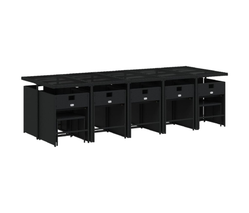 Set comedor de jardín con cojines 15 pzas ratán sintético negro