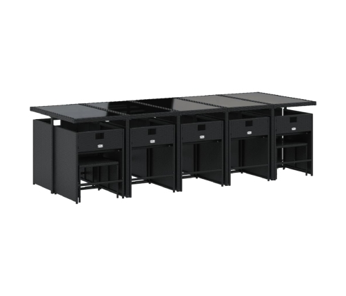 Set comedor de jardín con cojines 15 pzas ratán sintético negro