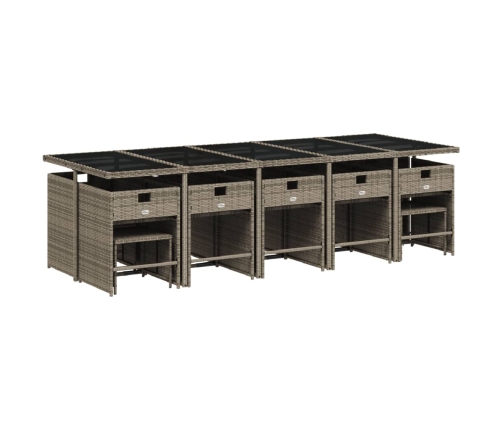 Set comedor de jardín con cojines 15 pzas ratán sintético gris