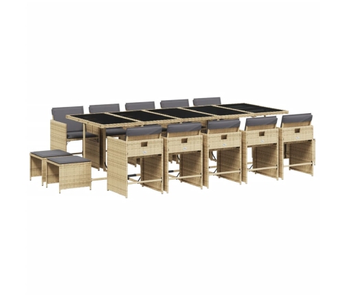 Set comedor de jardín con cojines 15 pzas ratán sintético beige