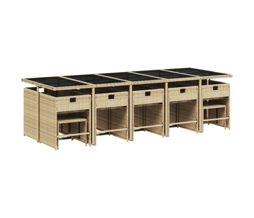 Set comedor de jardín con cojines 15 pzas ratán sintético beige