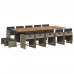 Set comedor de jardín con cojines 15 pzas ratán sintético gris