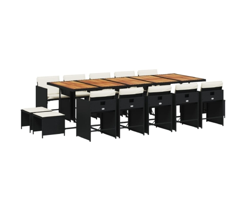 Set comedor de jardín con cojines 15 pzas ratán sintético negro