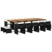 Set comedor de jardín con cojines 15 pzas ratán sintético negro