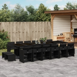 Set de muebles jardín 17 pzas con cojines ratán sintético negro