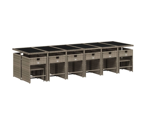 Set comedor de jardín 17 pzas y cojines ratán sintético gris