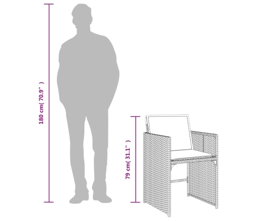 Set comedor de jardín 17 pzas y cojines ratán sintético gris