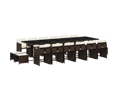 Set de muebles jardín 17 pzas y cojines ratán sintético marrón