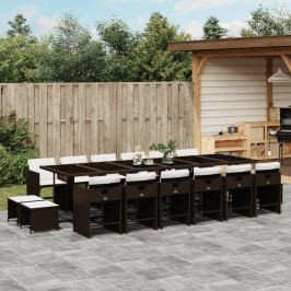 Set de muebles jardín 17 pzas y cojines ratán sintético marrón
