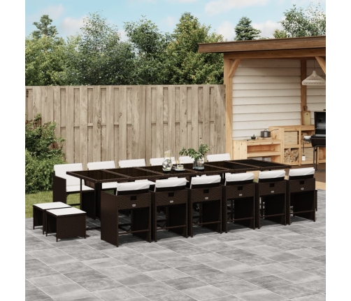 Set de muebles jardín 17 pzas y cojines ratán sintético marrón