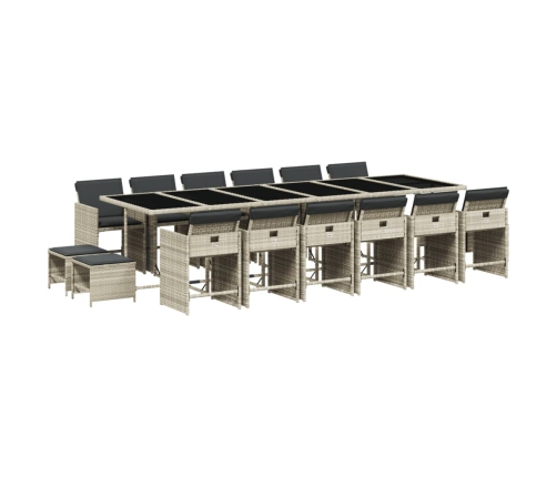 Set comedor jardín y cojines 17 pzas ratán sintético gris claro
