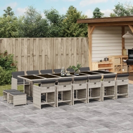 Set comedor jardín y cojines 17 pzas ratán sintético gris claro