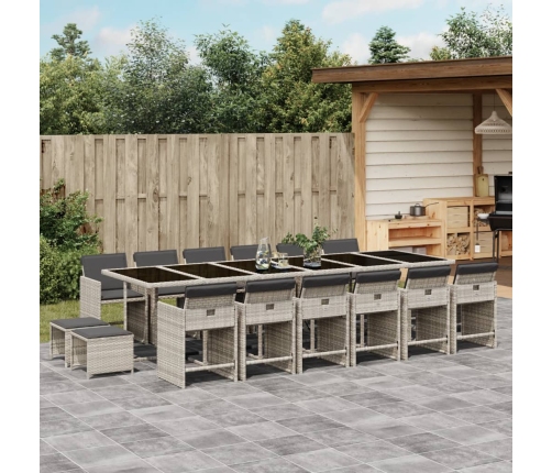 Set comedor jardín y cojines 17 pzas ratán sintético gris claro