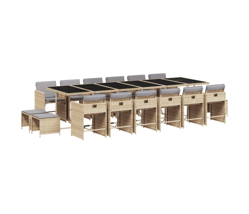 Set comedor de jardín 17 pzas con cojines ratán sintético beige