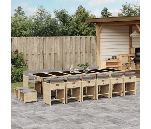 Set comedor de jardín 17 pzas con cojines ratán sintético beige