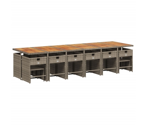 Set comedor de jardín 17 pzas y cojines ratán sintético gris