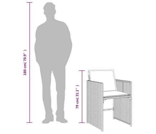 Set comedor de jardín 17 pzas y cojines ratán sintético gris
