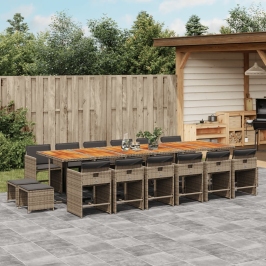 Set comedor de jardín 17 pzas y cojines ratán sintético gris