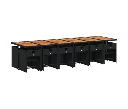 Set de muebles jardín 17 pzas con cojines ratán sintético negro