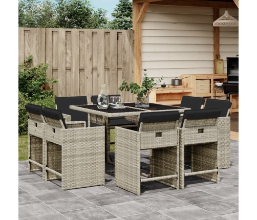 Set comedor de jardín 9 pzas cojines ratán sintético gris claro