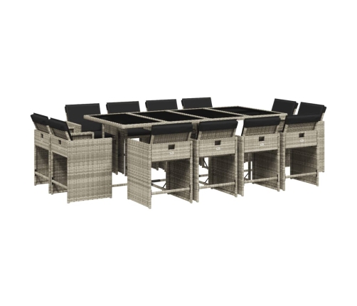 Set comedor jardín y cojines 13 pzas ratán sintético gris claro