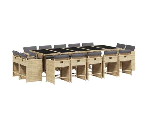 Set comedor de jardín con cojines 15 pzas ratán sintético beige