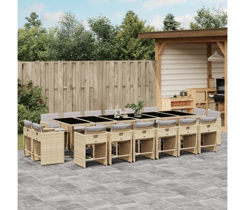 Set comedor de jardín 17 pzas con cojines ratán sintético beige