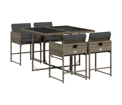 Set comedor de jardín 5 piezas con cojines ratán sintético gris