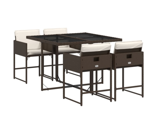 Set comedor de jardín 5 piezas y cojines ratán sintético marrón