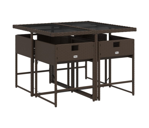Set comedor de jardín 5 piezas y cojines ratán sintético marrón