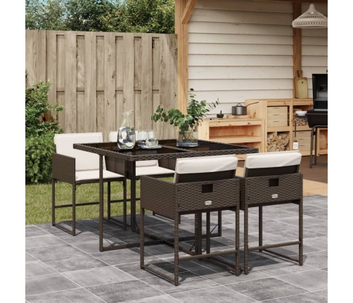 Set comedor de jardín 5 piezas y cojines ratán sintético marrón