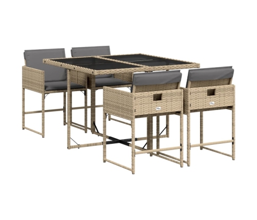 Set comedor de jardín 5 pzas con cojines ratán sintético beige