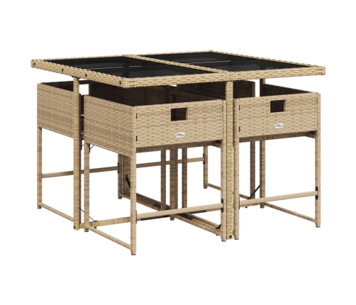 Set comedor de jardín 5 pzas con cojines ratán sintético beige