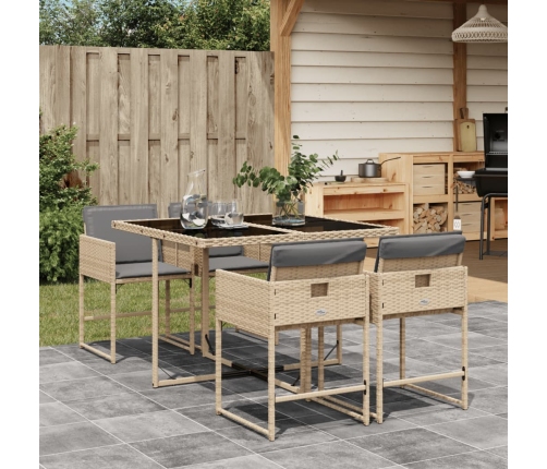 Set comedor de jardín 5 pzas con cojines ratán sintético beige