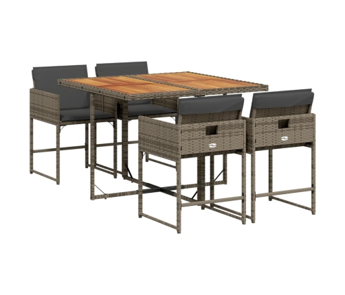 Set comedor de jardín 5 piezas con cojines ratán sintético gris