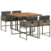 Set comedor de jardín 5 piezas con cojines ratán sintético gris