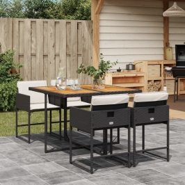 Set de muebles jardín 5 pzas con cojines ratán sintético negro