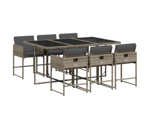 Set comedor jardín 7 pzas y cojines ratán sintético gris