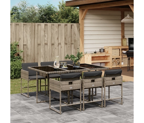 Set comedor jardín 7 pzas y cojines ratán sintético gris
